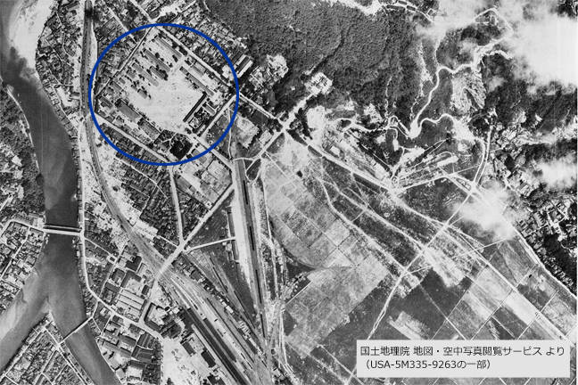 第二総軍司令部の場所 米軍が1945年7月25日に撮影した写真より