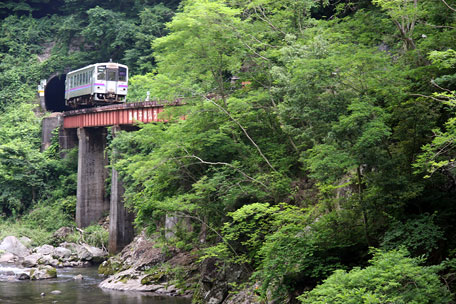 芸備線 備後落合～比婆山間 烏帽子橋りょうを走るキハ120系