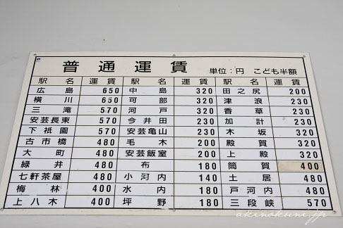 安野花の駅公園の運賃表