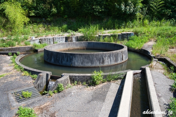 千足池の円筒分水 4つの水路に